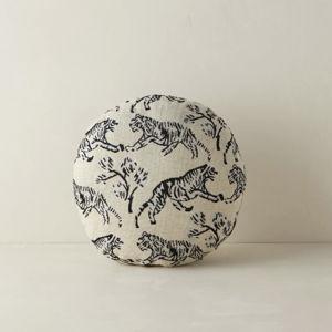 Tiger Jacquard Round Pillow by Sarah Sherman Samuel