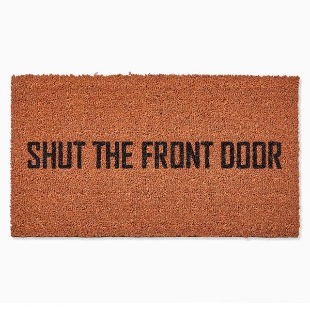 Nickel Designs Hand-Painted Doormat, Shut The Front Door, Black, 30"x18"