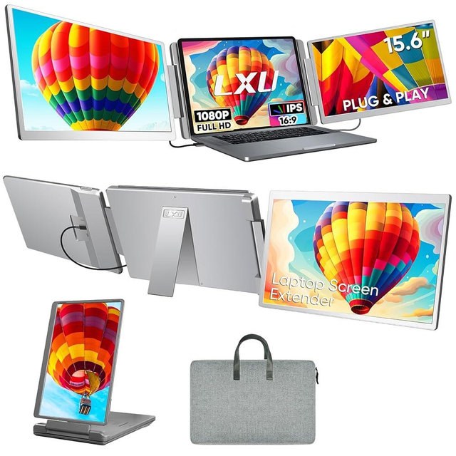 15.6" Laptop Screen Extender, FHD 1080P IPS Portable Monitor for Laptops 12~18.5 inch, Triple Screen Laptop Monitor Extender Display, Plug & Play with USB-C HDMI for Windows/MacBook/PS5/Switch/PS4