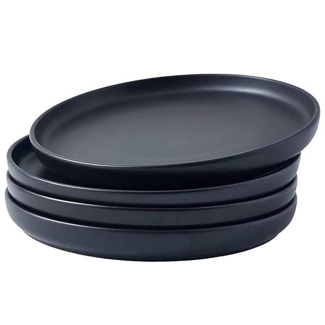 Bruntmor Set of 4 Elegant Matte 11" Round Ceramic Restaurant Serving Dinner Plates, Black