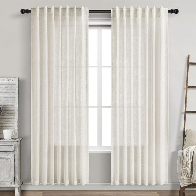 Cream Linen Curtains 80 inch Length for Bedroom Back Tab Light Filtering Privacy Sheer Cream Curtains Modern Farmhouse Coastal Decor Cream Cotton Textured Gauze Curtain 2 Panel Set 52x80