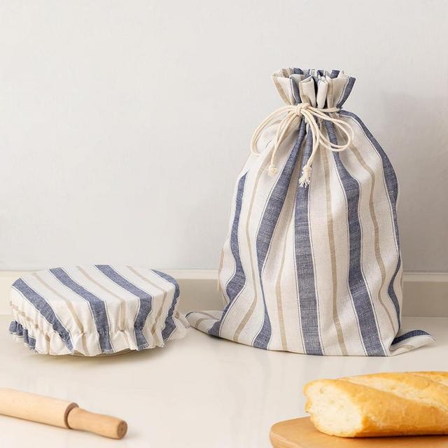 GobiSea Bread Bags for Homemade Bread Sourdough with Bowl Cover, Reusable Linen Bread Storage Bag Sourdough Bread Bags - Plastic Lined - with Bread Proofing Cover