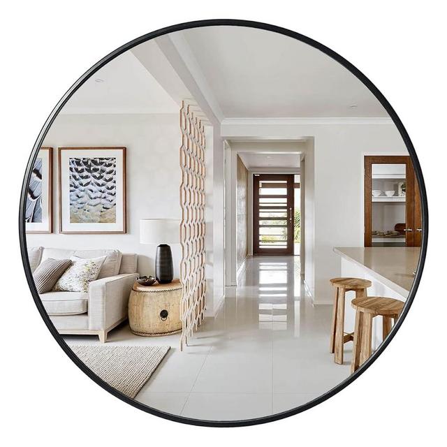 Eruner Large Round Mirror 48 Inch Black Mirror for Wall Metal Frame Mirror Modern Vanity Mirror Oversized Circle Mirror for Bathroom Living Room Entryway