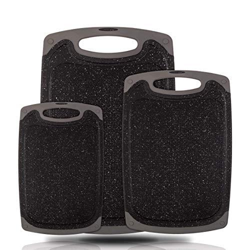 Cutting Board Set for Kitchen- Reversible Cutting Boards 3pcs, BPA Free non-porous Juice Grooves, Easy Grip Handle Black Marble Granite Color Cutting board, Dishwasher Safe