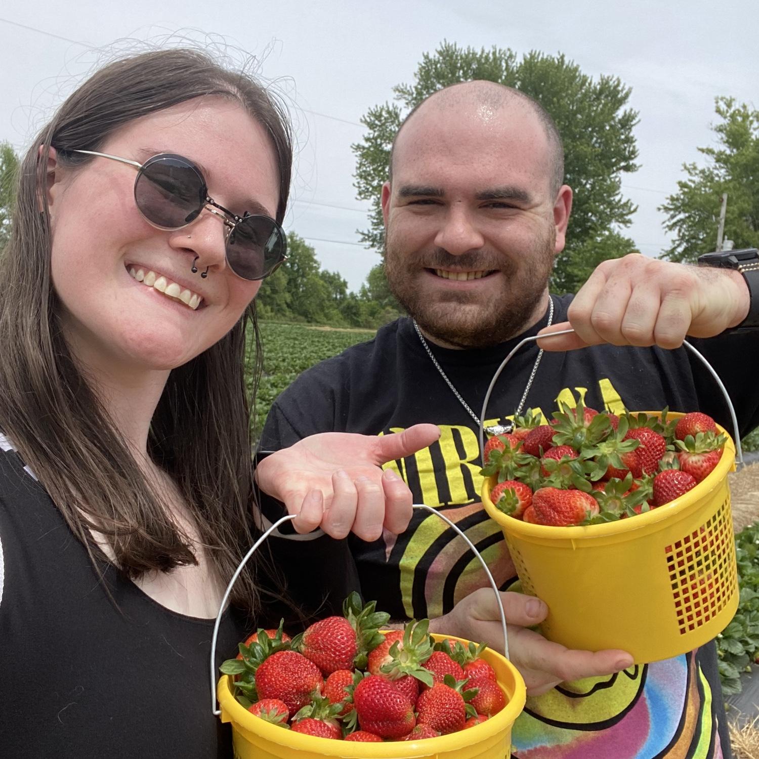 Our first time picking strawberries to make jam! It was such a fun time finding all the good looking strawberries.