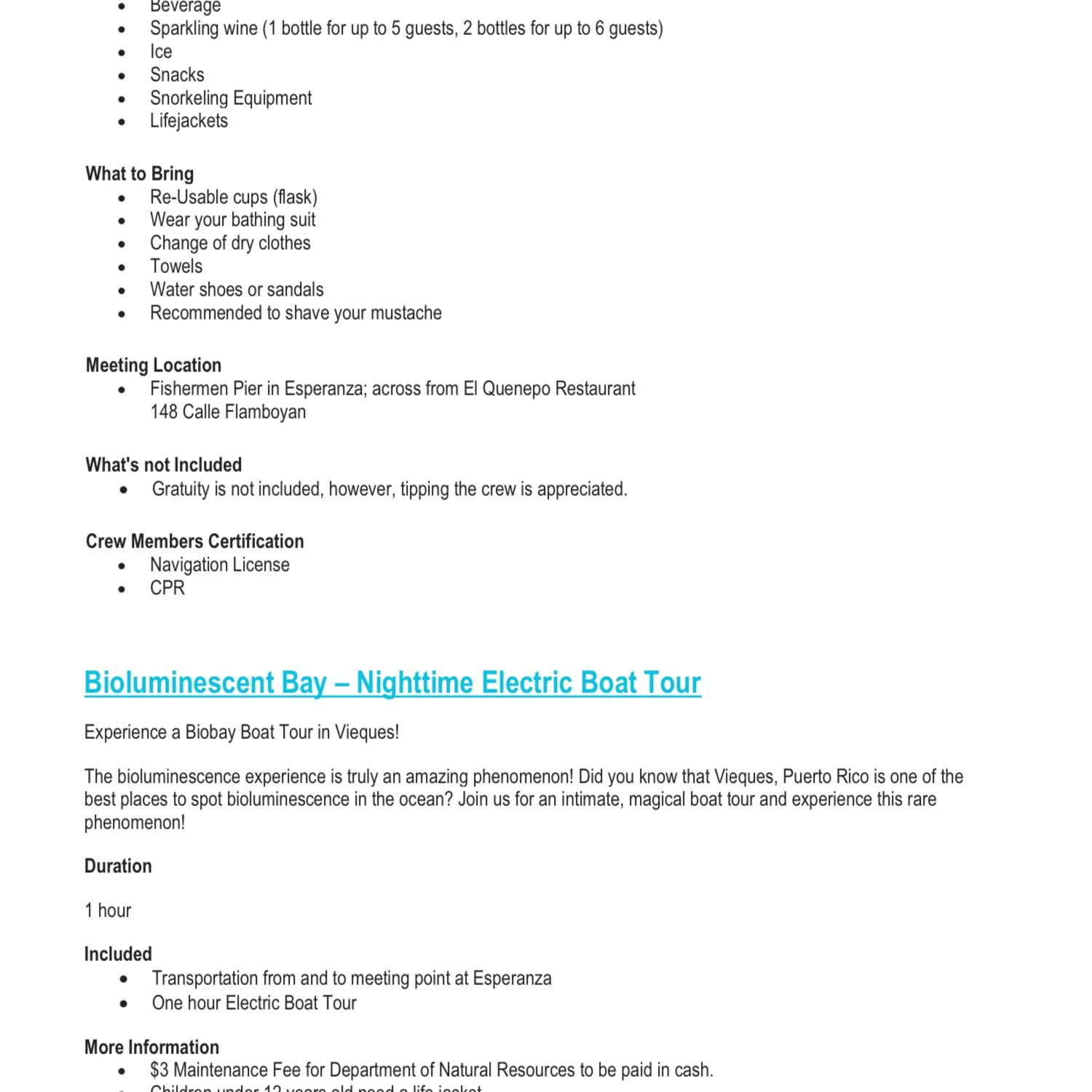 Continued detailed excursion information