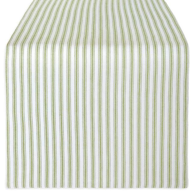 Cackleberry Home Tarragon Green and White Ticking Stripe Table Runner Woven Cotton Reversible, 14 x 48 Inches