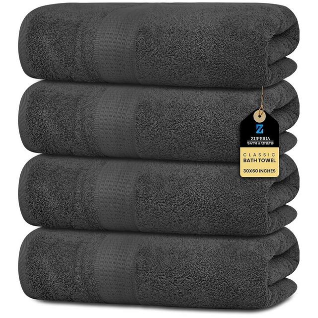 ZUPERIA Premium Bath Towels - 100% Cotton - 30 x 60 Inches Extra Large, Super Absorbent, Quick-Drying & Medium Weight Fancy Bath Towel - Perfect Bathroom Towels for Guest and Everyday Use (Grey)