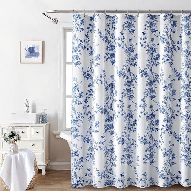 Awellife Blue Shower Curtain,Cotton Floral Cottagecore Spring Shower Curtain for Bathroom 72" W x 72" L
