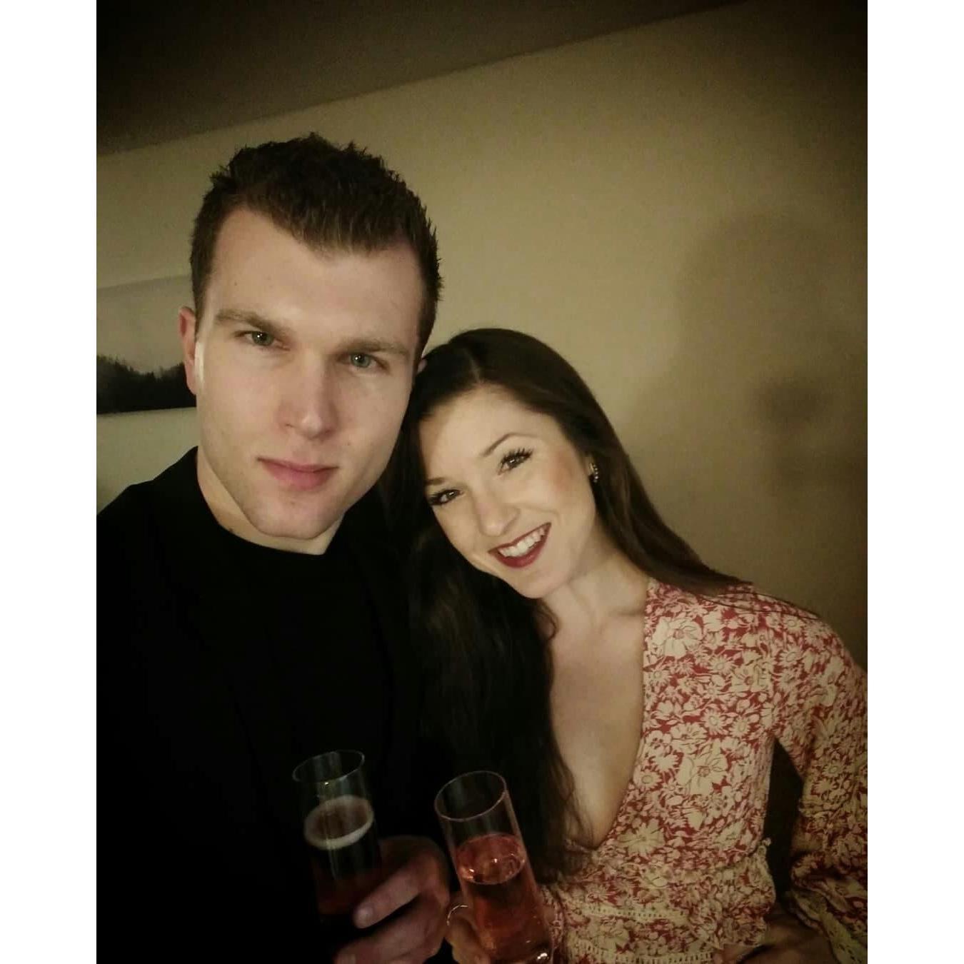 Cheers at our engagement party!