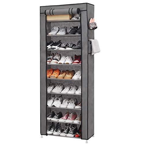 PENGKE 10 Tiers Shoe Rack with Dustproof Cover Closet Shoe Storage Cabinet Organizer,Grey