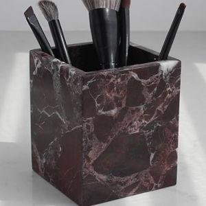 Natural Rosso Levanto Marble Square Storage Container for Toothbrush/Makeup Brush/Pens, Countertop Organizer Bathroom