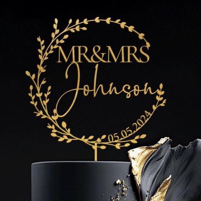 Gold wedding cake topper, Mr Mrs cake topper,Personalized cake topper,Wedding cake topper,Anniversary Cake topper,Custom cake topper, Rustic
