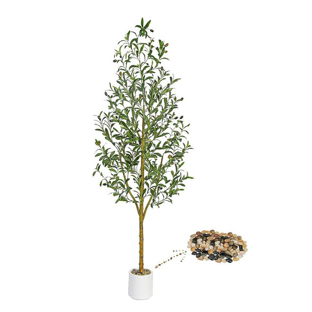 Artificial Olive Tree Artificial Plants, Tall Faux Olive Silk Plant with White Planter Home Office Decor Indoor Fake Potted Tree with Lifelike Fruits Housewarming Gift (1, White, 6FT)