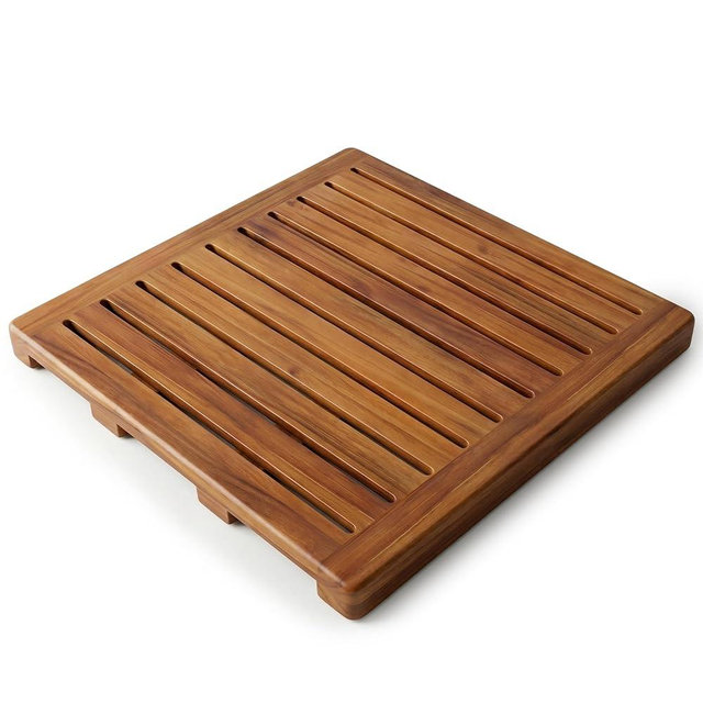 Acacia Wood Shower Mat 21x21 Inches by Demigo, Luxury Bath Mat Non Slip for Bathroom Bathtub Shower Spa Garden Home, Wooden Floor Mat Square Large for Outdoor and Indoor