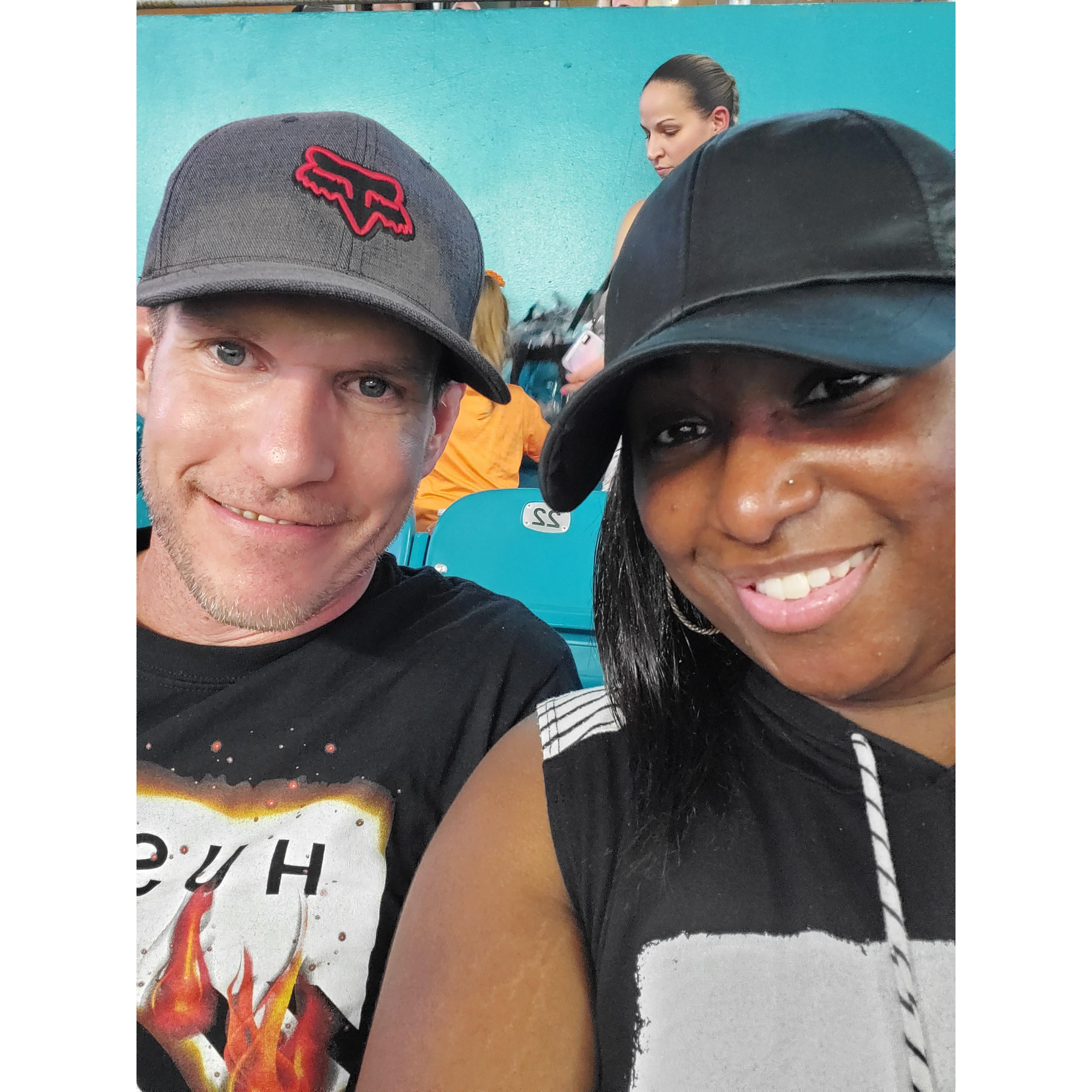 Andrew's birthday in August 2019 at a NFL Miami Dolphin's game.