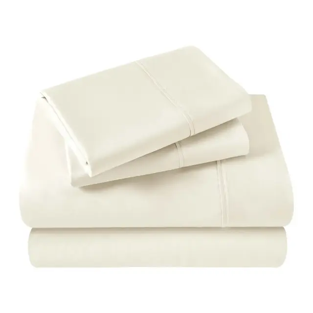 Premium Cotton 400 Thread Count Solid Deep Pocket Bed Sheet Set, Queen, Ivory - Blue Nile Mills