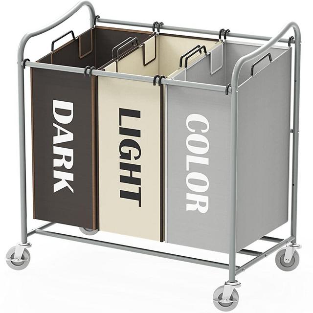 Simple Houseware Heavy Duty 3-Bag Laundry Sorter Rolling Cart, Assorted Colors