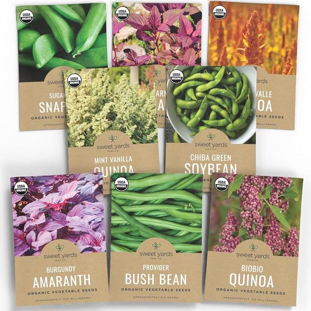 Organic Grain & Protein Seeds Variety Pack - 7 Individual Packs - 2025 Season - Biobio Quinoa, Burgundy Amaranth, Provider Bush Bean & More! for Indoor & Outdoor Planting (Non-GMO, Certified Organic)
