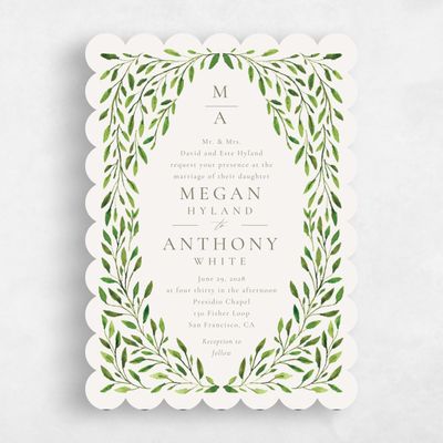 Green Scalloped Wedding Invitation - Thornton Portrait