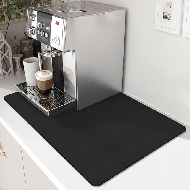 SunnyElf Coffee Mat,Absorbent Dish Drying Mat for Kitchen Counter,Coffee Bar Mat,Non-Slip Rubber Backed,Hide Stains & Quick Dry,for Espresso Machine,Coffee Station,Cups & Sink,16" x 24"(Black)