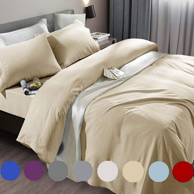 SONORO KATE Bed Sheet Set Super Soft Microfiber 1800 Thread Count Luxury Egyptian Sheets Fit 18-24 Inch Deep Pocket Mattress Wrinkle and Hypoallergenic-6 Piece (Beige, Queen)
