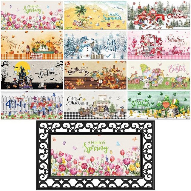 Nuanchu Seasonal Door Mat Interchangeable Doormat Inserts Entrance Welcome Mats 22 x 10 Inches Non Slip Mats Gifts for Front Door Irish Easter Spring Decoration (No Frame)(Vivid)
