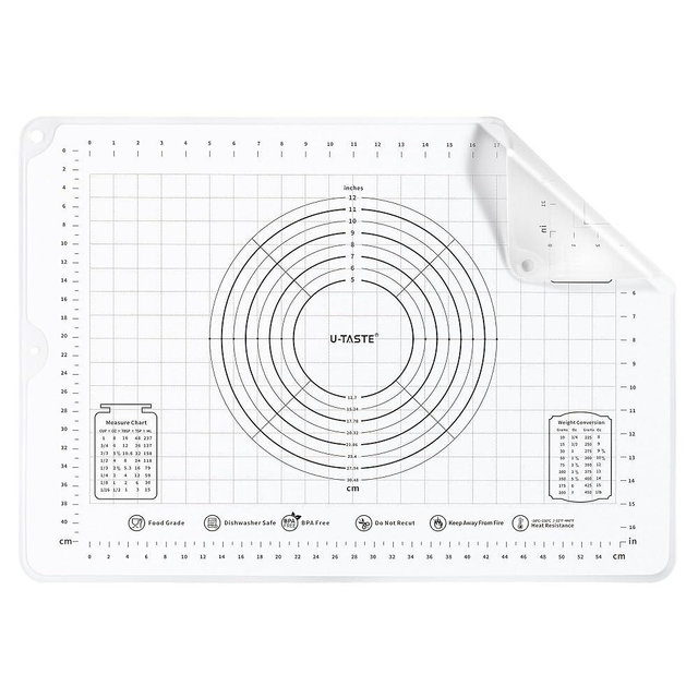 U-Taste 28"x20" Large Pastry Mat: Food-Grade Liquid Silicone Dough Rolling Baking Sheet, Non-Stick Non-Slip for Kneading, Making Pizza, Fondant with Clear Measurement and Raised Edges (Transparent)