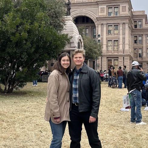 We met at the capital while attending the Texas March for Life. The year before our engagement, Mike pretended to propose at the capital after the March. Foreshadowing...