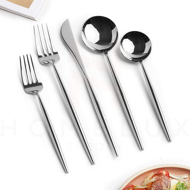 Homelux Theory 18/10 Silver Silverware Set Stainless Steel Flatware Utensils Set Silver Cutlery Set| 5-piece Modern Cubiertos Dorados| BEST Birthday Wedding Gift (4 sets, Silver mirror polish)