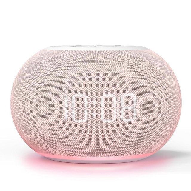 Reacher Auto Dimmable Sound Machine Alarm Clock with Night Light, 20 Soothing Sounds, Sleep Timer, Precise Volume Control, Cute White Noise Soother for Girls, Adults, Bedrooms, Office