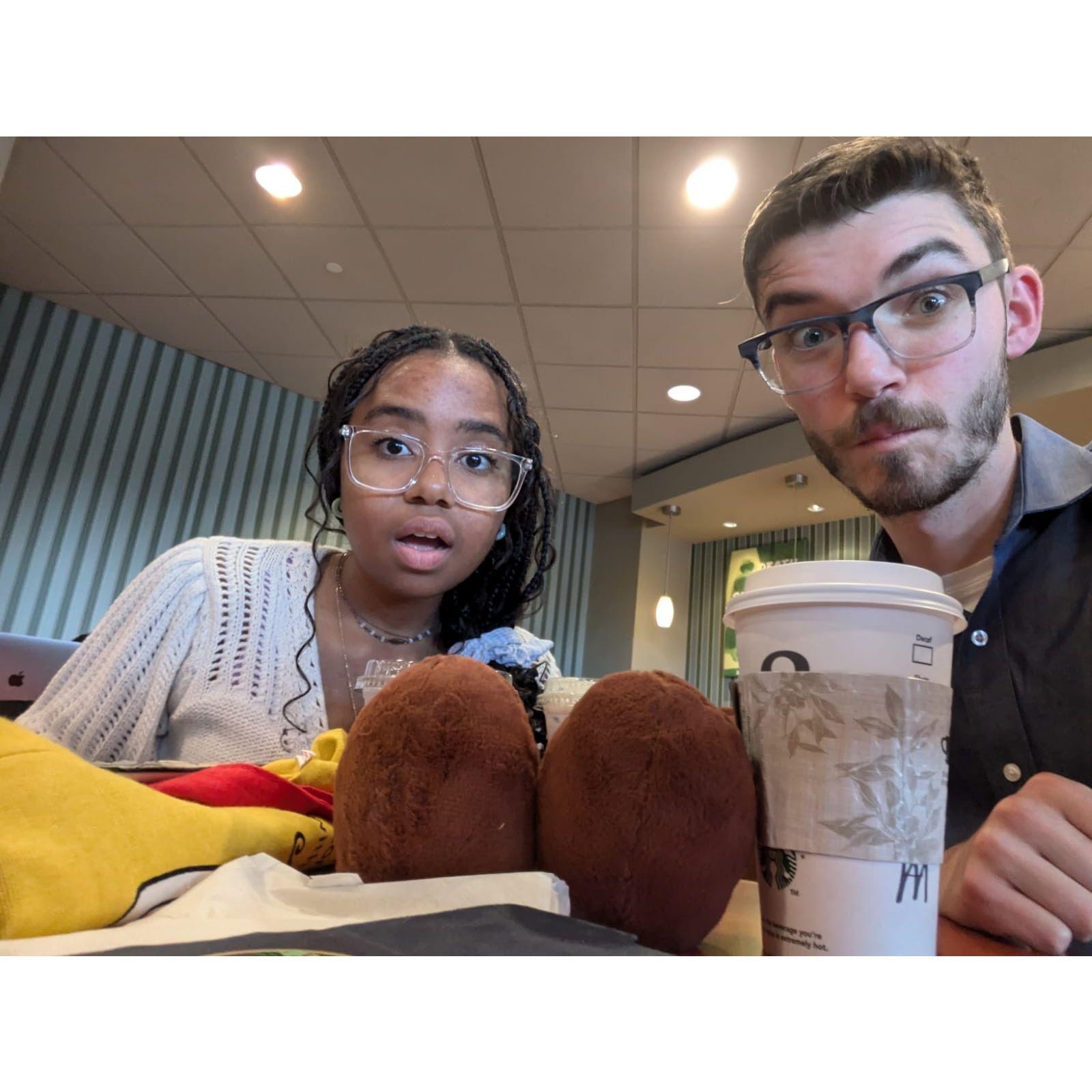 With our "Beans" (coffee bean stuffies)