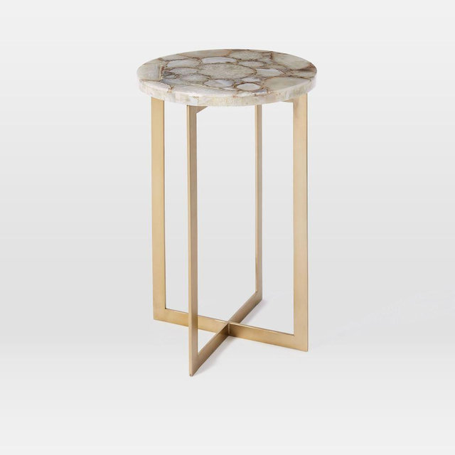 Agate Side Table, Neutral/Antique Brass