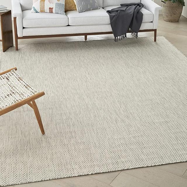 Nourison Courtyard Indoor/Outdoor Ivory Silver 9' x 12' Area Rug, Geometric, Easy Cleaning, Non Shedding, Bed Room, Living Room, Dining Room, Deck, Patio, Backyard (9x12)