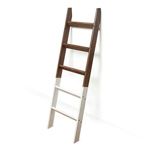 Blanket Ladder 5 ft. Wood Rustic Decorative Quilt Ladder. White Dipped Brown Two Toned Vintage Wooden Decor. Throw Blankets Holder Rack