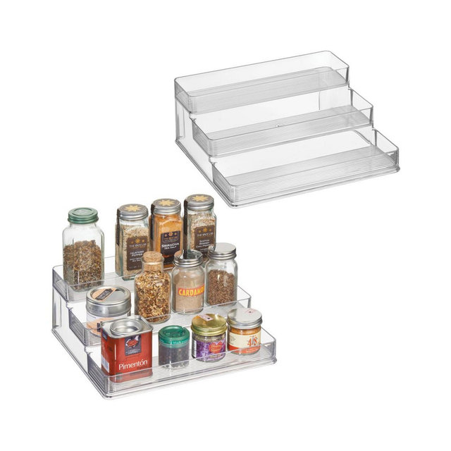 iDesign 3-Tier Spice Rack Organizer for Cabinets, Set of 2, Clear, Made in USA
