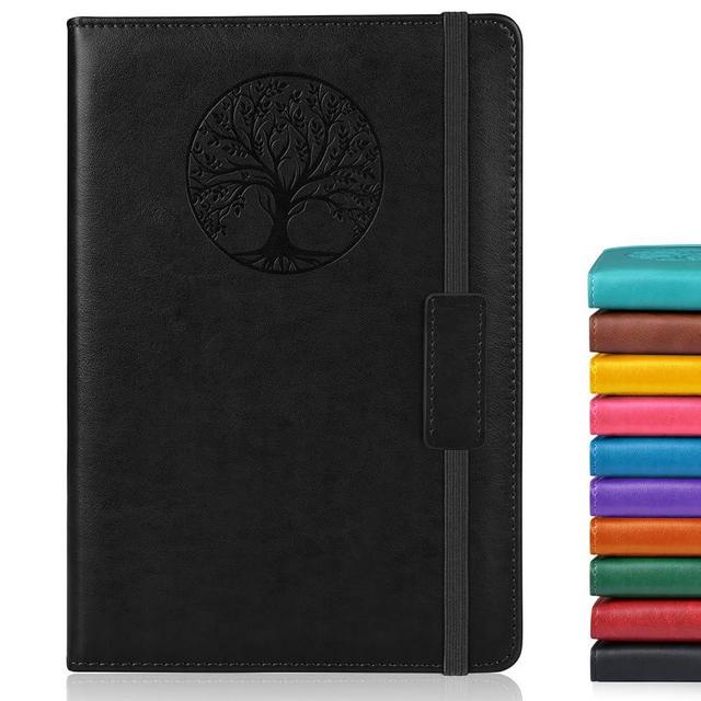 Biuwory Lined Journal Notebook for Women Men,256 Pages A5 Hardcover Leather Journals for Writing,Travel,Business,Work & School,College Ruled Notebooks for Note Taking,Diary Notepad 5.7"×8.3"(Black)