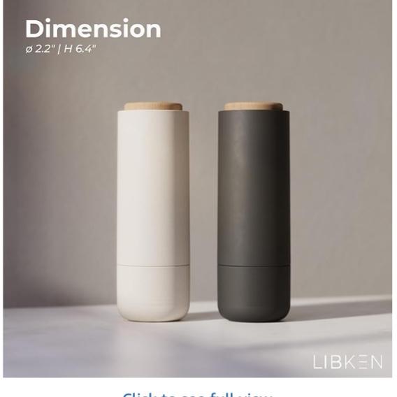 Non-Spill Salt and Pepper Grinder Set - Adjustable Ceramic Grinder - Minimalistic Spice Mill - Easy to Refill Condiments Dispenser - Wood & Soft-Coated Plastic - 6.2 x 2.2 inch (White & Grey)