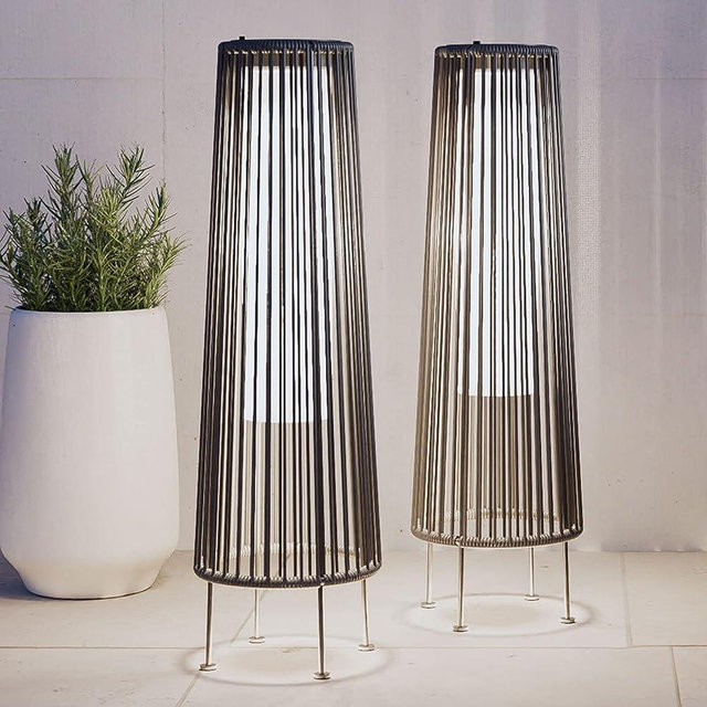 Grand patio Outdoor Floor Solar Light 2-Pack, All-Weather Wicker Solar Patio Lamp Waterproof Outside Solar Deck Lamp for Porch, Yard, Garden, Lawn Decorations - Gray, Gordes 2 PCS