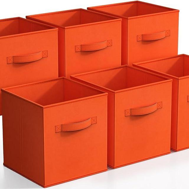 Sorbus Foldable Storage Cubes - 6 Fabric Baskets for Organizing Pantry, Shelf, Toy Box, Cubby, Closet - 11 Inch Collapsible Closet Organizers and Storage Bins with Handle (Orange)