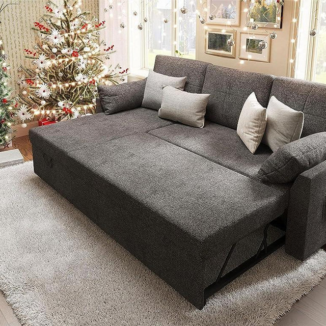 VanAcc Sleeper Sofa, Sofa Bed- 2 in 1 Pull Out Couch Bed with Storage Chaise for Living Room, Sofa Sleeper with Pull Out Bed, Grey Chenille Couch