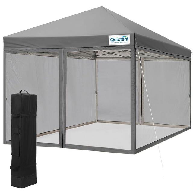 Quictent 10'x10' Easy Pop up Canopy Tent with Netting, Instant Outdoor Screened House Room Tent Portable Gazebo -Fully Sealed, Waterproof & Roller Bag Included (Grey)