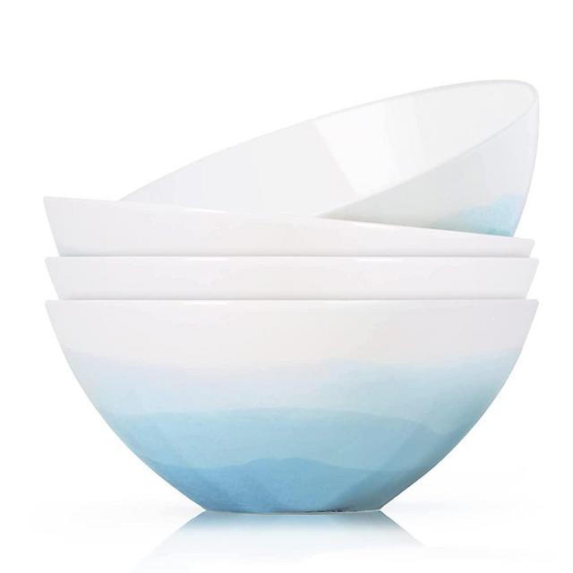 Luna 4PC 32oz Ocean Blue Porcelain Bowls | Microwave safe bowls l Cereal bowls | Pasta bowl | Large soup bowl | ceramic bowl | Kitchen bowls | Salad Bowls | Noodle bowls| Big bowl | Serving bowls