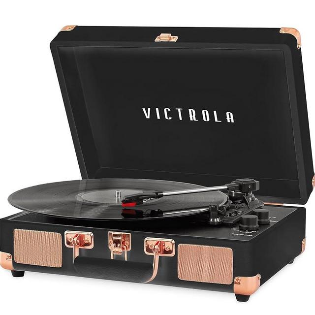 Victrola Vintage 3-Speed Bluetooth Portable Suitcase Record Player with Built-in Speakers | Upgraded Turntable Audio Sound|Black Rose Gold, Model Number: VSC-550BT-BRG