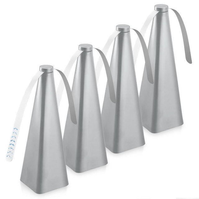 Treva Chemical Free Bug Fan, Fly Deterrent with Holographic Blades to Clear Bugs, Mosquitoes, and Flies, Battery Powered Fly Fan, Silver (4 Pack)