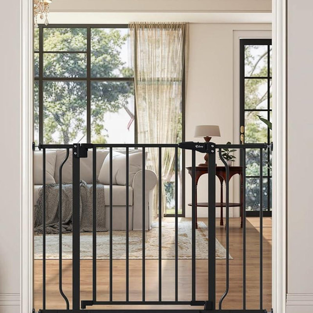 Cideny 29"-40" Baby Gate for Stairs, Auto Close Stroller Friendly Dog Gate Indoor for Doorways, Pressure Mounted Baby Gate, Easy Walk Through Gate for Children & Pets, Black