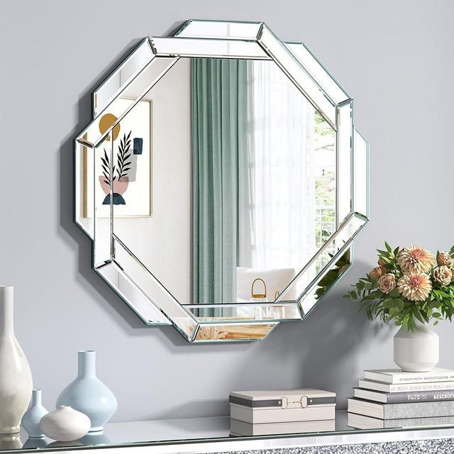 Menscha Bathroom Mirror-24”X24” Wall Mirrors Decorative, Beveled Edge Frameless Mirror for Wall, Bathroom, Vanity Room, Bedroom, Living Room and Enterway