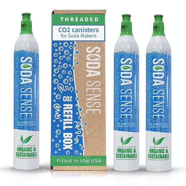 Soda Sense 60L Threaded CO2 3 Pack Canister Refill, Compatible w/All Threaded 'Screw-In' Soda Makers Including SodaStream [Excludes ART, TERRA & DUO]
