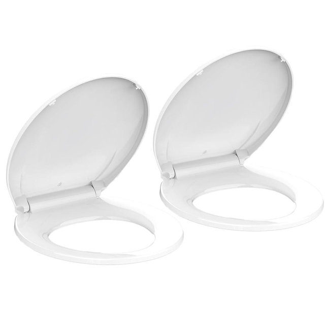 2-Pack 17" Round Slow Close Toilet Seats, White Polypropylene (PP) Covers with Never Loosen Feature, Soft Close Quiet Design with Magnetic Absorption, Easy Installation for Bottom Fixing Toilets