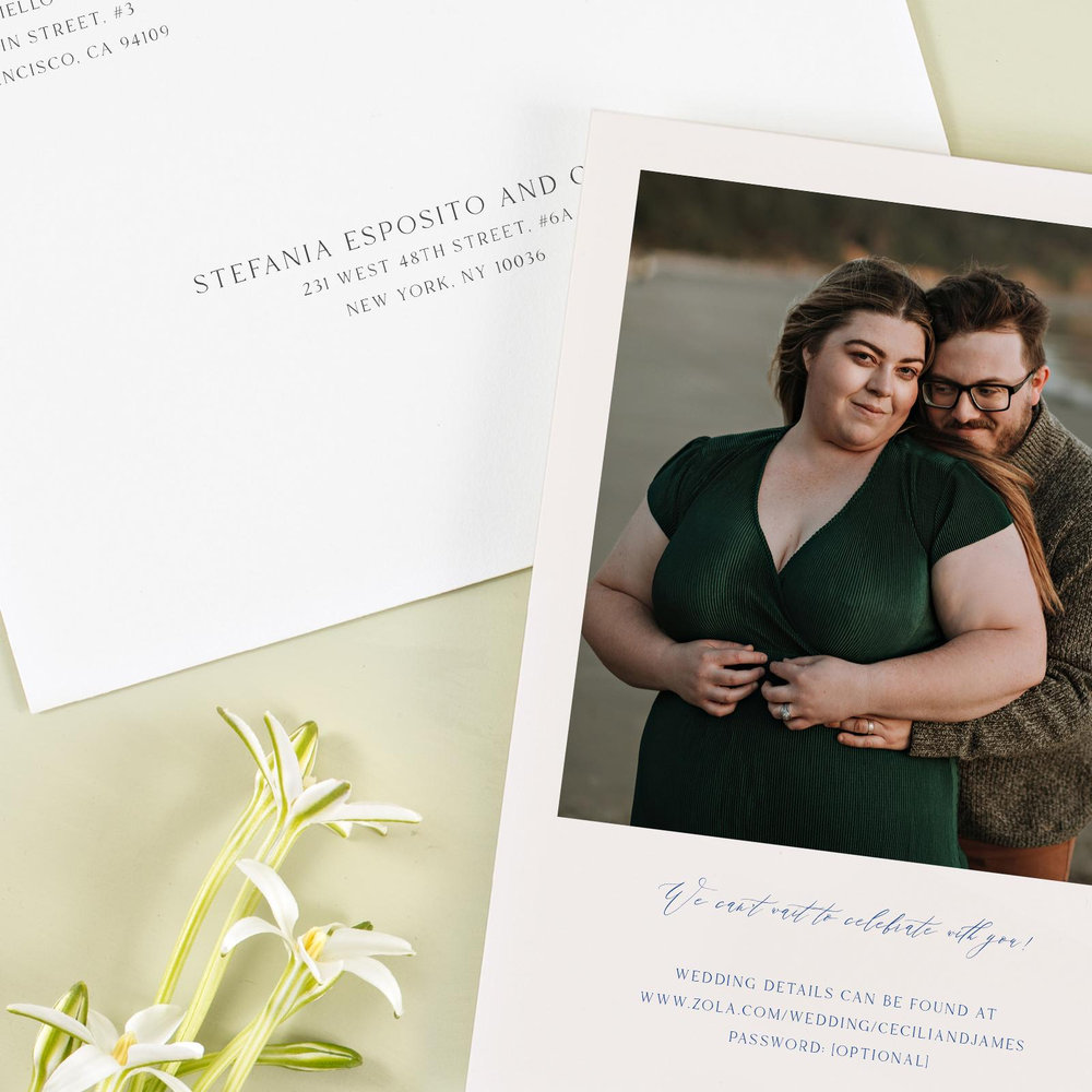 Caleania Portrait | Dark Cobalt | Zola Wedding Invitations